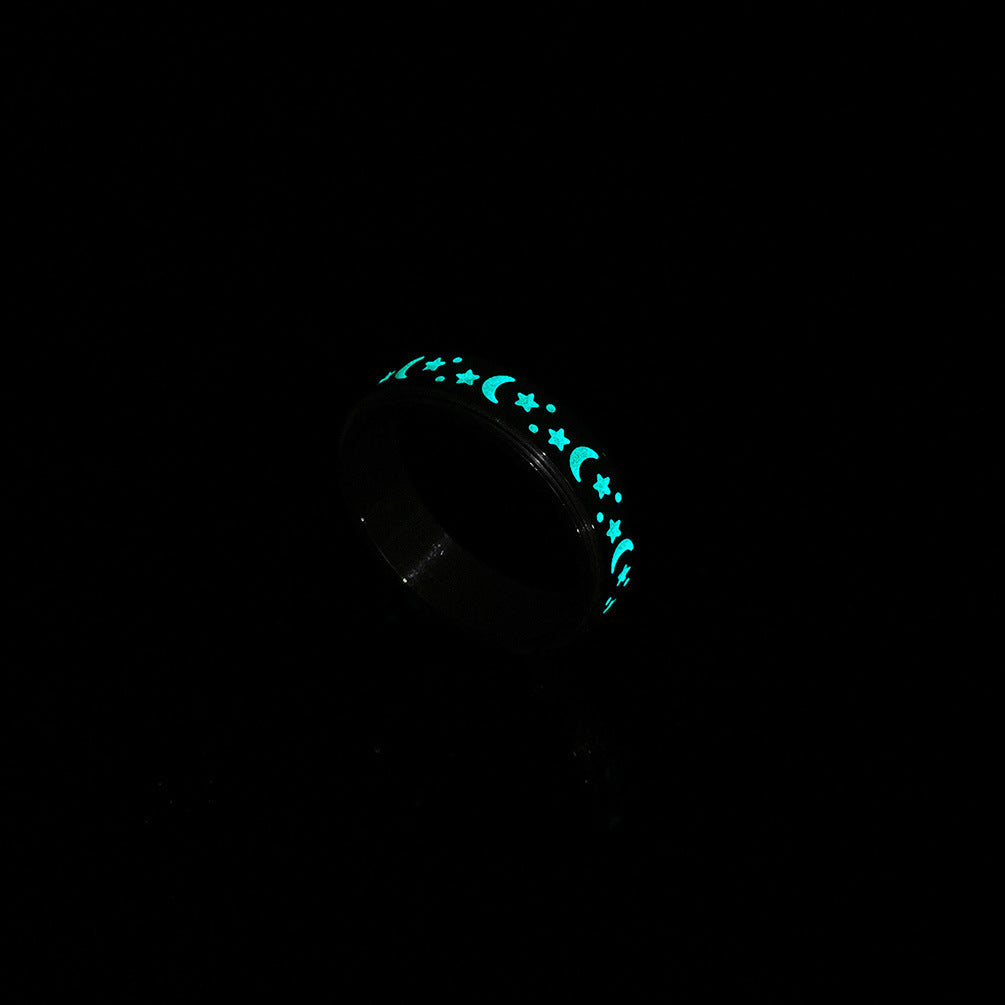 Wholesale Star and moon titanium steel rotatable luminous ring